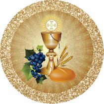 Painel de Tecido Sublimado Redondo Comunhão Borda Glitter c/ Elástico