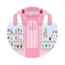 Painel De Tecido Sublimado Redondo Confeitaria 005 C/Elástico Painel De Tecido Sublimado Redondo Confeitaria 005 C/Elástico