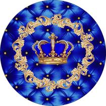 Painel de Tecido Sublimado Redondo Coroa Menino Capitone Azul c/ Elástico Painel de Tecido Sublimado Redondo Coroa Menino Capitone Azul c/ Elástico