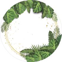 Painel de Tecido Sublimado Redondo Costela de Adão Folhas Tropicais e Aro Dourado c/ Elástico