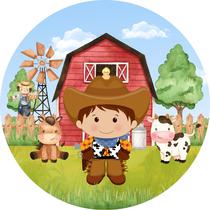 Painel de Tecido Sublimado Redondo Cowboy Fazendinha Cute Animais c/ Elástico