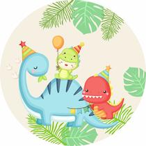 Painel de Tecido Sublimado Redondo Dinossauro Baby Bagunça de Aniversário c/ Elástico