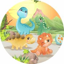 Painel de Tecido Sublimado Redondo Dinossauros Dino Cute Turminha Vulcão c/ Elástico Painel de Tecido Sublimado Redondo Dinossauros Dino Cute Turminha Vulcão c/ Elástico