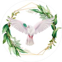 Painel de Tecido Sublimado Redondo Espírito Santo Folhas Formas Douradas Pássaro c/ Elástico Painel de Tecido Sublimado Redondo Espírito Santo Folhas Formas Douradas Pássaro c/ Elástico