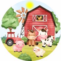 Painel de Tecido Sublimado Redondo Fazendinha Aquarela Trator e Celeiro Dia de Sol c/ Elástico Painel de Tecido Sublimado Redondo Fazendinha Aquarela Trator e Celeiro Dia de Sol c/ Elástico