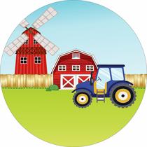 Painel de Tecido Sublimado Redondo Fazendinha Moinho e Trator c/Elástico Painel de Tecido Sublimado Redondo Fazendinha Moinho e Trator c/Elástico