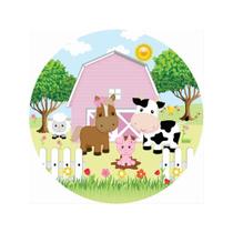 Painel de Tecido Sublimado Redondo Fazendinha Rosa Animais e Jardim Menina C/Elastico Painel de Tecido Sublimado Redondo Fazendinha Rosa Animais e Jardim Menina C/Elastico