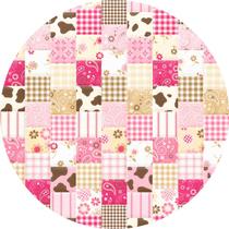 Painel de Tecido Sublimado Redondo Fazendinha Rosa Imita Patchwork c / Elástico
