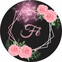 Painel de Tecido Sublimado Redondo Fé Flores e Brilhos Rosa c/ Elástico - Fabrika de festa Painel de Tecido Sublimado Redondo Fé Flores e Brilhos Rosa c/ Elástico - Fabrika de festa