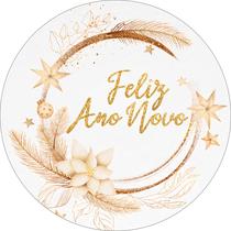 Painel de Tecido Sublimado Redondo Feliz Ano Novo Dourado Estrelas e Glitter c/ Elástico Painel de Tecido Sublimado Redondo Feliz Ano Novo Dourado Estrelas e Glitter c/ Elástico