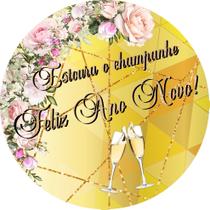 Painel de Tecido Sublimado Redondo Feliz Ano Novo Estoura o Champagne c/ Elástico Painel de Tecido Sublimado Redondo Feliz Ano Novo Estoura o Champagne c/ Elástico