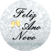 Painel de Tecido Sublimado Redondo Feliz Ano Novo Glitter Prata c/ Elástico Painel de Tecido Sublimado Redondo Feliz Ano Novo Glitter Prata c/ Elástico