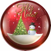 Painel de Tecido Sublimado Redondo Feliz Natal Dourado Globo de Neve e Árvore c/ Elástico