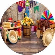 Painel de Tecido Sublimado Redondo Festa Junina Cenário Arraiá c/ Elástico