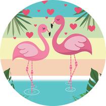 Painel de Tecido Sublimado Redondo Flamingo Casal Faixas Horizontais Corações c/ Elástico Painel de Tecido Sublimado Redondo Flamingo Casal Faixas Horizontais Corações c/ Elástico