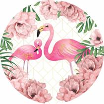 Painel de Tecido Sublimado Redondo Flamingos Casal Flores da Estação C/ Elástico Painel de Tecido Sublimado Redondo Flamingos Casal Flores da Estação C/ Elástico