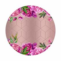 Painel de Tecido Sublimado Redondo Flores e Rosas Formas Geométricas Fundo Rose C/ Elástico
