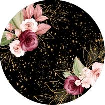 Painel de Tecido Sublimado Redondo Flores Gotas Douradas c/ Elástico