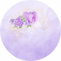 Painel de Tecido Sublimado Redondo Flores Lilás e Silhueta Amarela c/ Elástico - Fabrika de festa