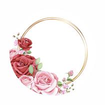 Painel de Tecido Sublimado Redondo Flores Rosas Aros Dourados Fundo Branco c/ Elástico Painel de Tecido Sublimado Redondo Flores Rosas Aros Dourados Fundo Branco c/ Elástico