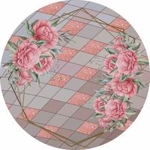 Painel de Tecido Sublimado Redondo Flores Rosas Aros Dourados Glitter e Escandinavo c/ Elástico
