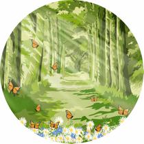Painel de Tecido Sublimado Redondo Floresta Raios de Sol Flores e Borboletas C/ Elástico