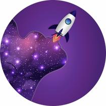 Painel de Tecido Sublimado Redondo Foguete Galáxia Roxo c/ Elástico
