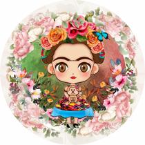 Painel de Tecido Sublimado Redondo Frida Kahlo Cute Flores Aquarela C/ Elástico