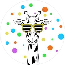 Painel de Tecido Sublimado Redondo Girafa Preto e Branco Bolinhas Coloridas c/ Elástico