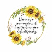 Painel de Tecido Sublimado Redondo Girassóis Flores Aquarela Frase Glitter Dourado c/ Elástico 1,5x1,5m