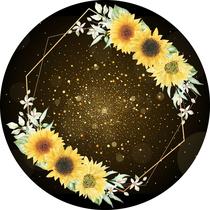 Painel de Tecido Sublimado Redondo Girassol Formas Glitter Dourado c/ Elástico - Fabrika de festa Painel de Tecido Sublimado Redondo Girassol Formas Glitter Dourado c/ Elástico - Fabrika de festa