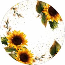 Painel de Tecido Sublimado Redondo Girassol Glitter Ouro C/ Elástico