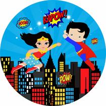 Painel de Tecido Sublimado Redondo Herois Baby Cidade Cartoon c/ Elástico Painel de Tecido Sublimado Redondo Herois Baby Cidade Cartoon c/ Elástico