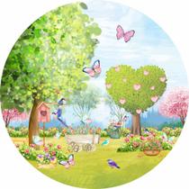 Painel de Tecido Sublimado Redondo Jardim Aquarela Pássaros e Borboletas C/ Elastico Painel de Tecido Sublimado Redondo Jardim Aquarela Pássaros e Borboletas C/ Elastico