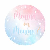 Painel de Tecido Sublimado Redondo Menina ou Menino Chá de Revelação Aquarela Rosa e Azul Cores Claras c/ Elástico