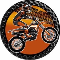 Painel de Tecido Sublimado Redondo Motocross Fundo Laranja Marca de Pneu c/ Elástico Painel de Tecido Sublimado Redondo Motocross Fundo Laranja Marca de Pneu c/ Elástico