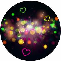 Painel de Tecido Sublimado Redondo Neon Explosão de Corações c/ Elástico