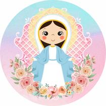 Painel de Tecido Sublimado Redondo Nossa Senhora das Graças Flores Fundo Degradê c/ Elástico Painel de Tecido Sublimado Redondo Nossa Senhora das Graças Flores Fundo Degradê c/ Elástico