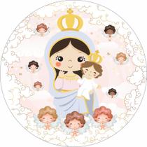 Painel de Tecido Sublimado Redondo Nossa Senhora Menino Jesus e Anjinhos c/ Elástico Painel de Tecido Sublimado Redondo Nossa Senhora Menino Jesus e Anjinhos c/ Elástico