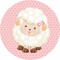Painel de Tecido Sublimado Redondo Ovelhinha Lacinho Rosa Fundo Poa c/ Elástico Painel de Tecido Sublimado Redondo Ovelhinha Lacinho Rosa Fundo Poa c/ Elástico
