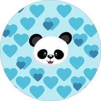 Painel De Tecido Sublimado Redondo Panda Com Corações Azuis C/Elástico Painel De Tecido Sublimado Redondo Panda Com Corações Azuis C/Elástico