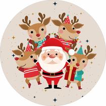 Painel de Tecido Sublimado Redondo Papai Noel e Renas Presente de Natal c/ Elástico