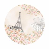 Painel de Tecido Sublimado Redondo Paris Flores Torre Eiffel C/ Elástico - Fabrika de Festa