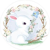 Painel de Tecido Sublimado Redondo Páscoa Coelho e Pássaro Fofos Arco de Flores c/ Elástico Painel de Tecido Sublimado Redondo Páscoa Coelho e Pássaro Fofos Arco de Flores c/ Elástico