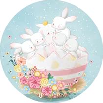 Painel de Tecido Sublimado Redondo Páscoa Coelhos no Ovo Florido c/ Elástico