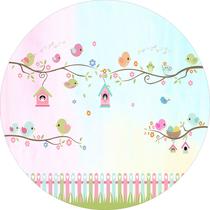 Painel de Tecido Sublimado Redondo Passarinhos Cute Canção Diária nas Suas Casas c/ Elástico Painel de Tecido Sublimado Redondo Passarinhos Cute Canção Diária nas Suas Casas c/ Elástico