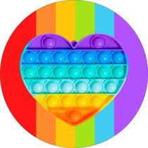 Painel de Tecido Sublimado Redondo Pop It Coração Arco Iris c/ Elástico