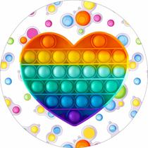 Painel de Tecido Sublimado Redondo Pop it Fidget Toy Coração Arco Íris c/ Elástico