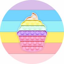 Painel de Tecido Sublimado Redondo Pop It Fidget Toy Cupcake Arco Íris c/ Elástico