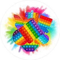 Painel de Tecido Sublimado Redondo Pop It Formas Diversas Explosão de Cores c/ Elástico